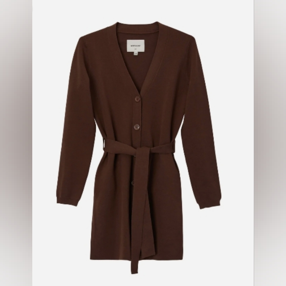 Matt & Nat  ADELAIDE 84% Organic Cotton Long V-Neck Button Cardigan in Brown - S
